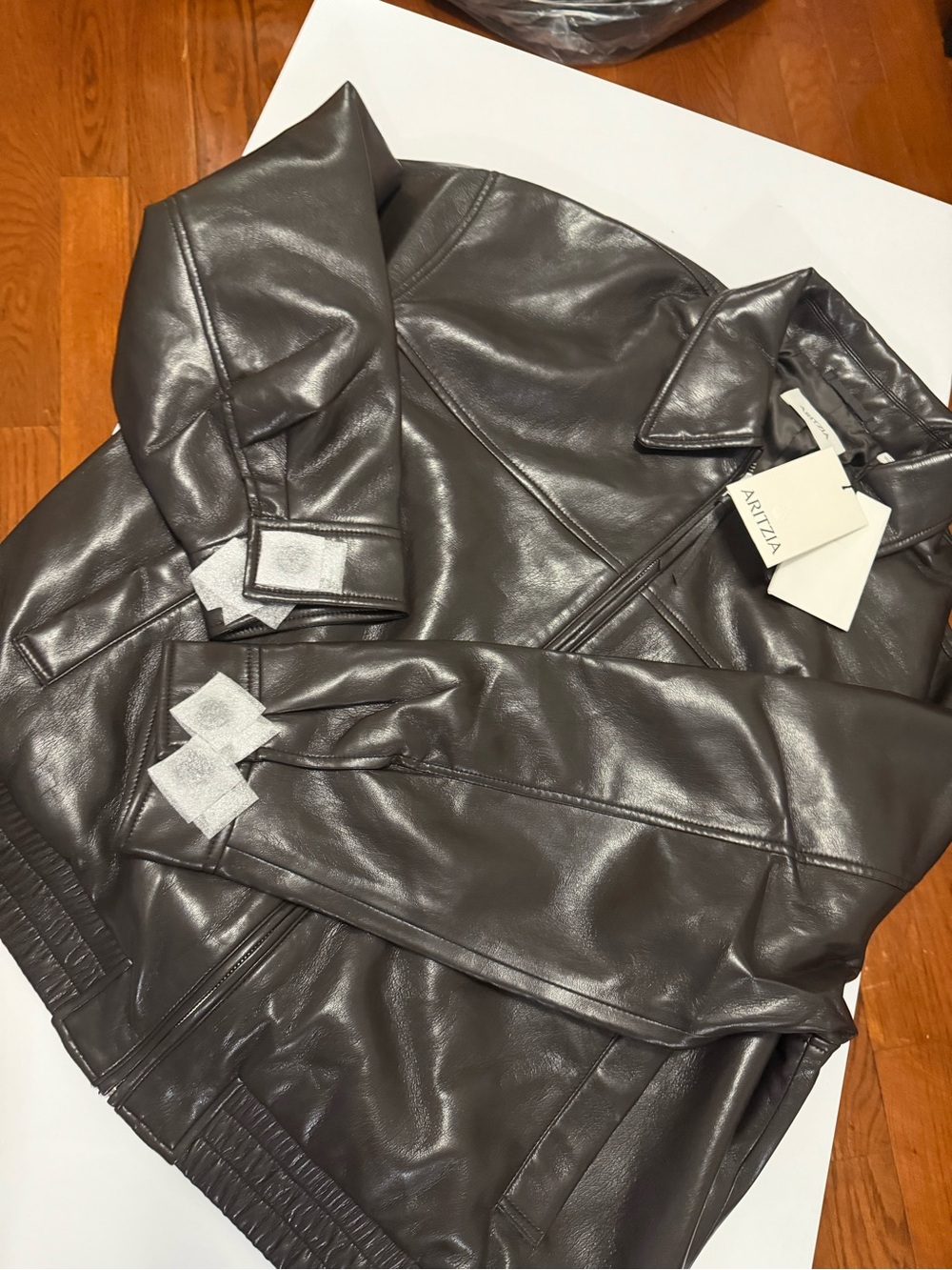 Aritzia Charcoal Gray Faux Leather Bomber Jacket